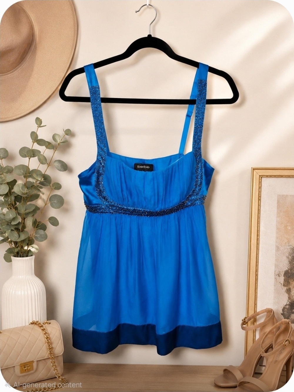 Bebe Embellished Chiffon Tank Blouse – Bright Blue